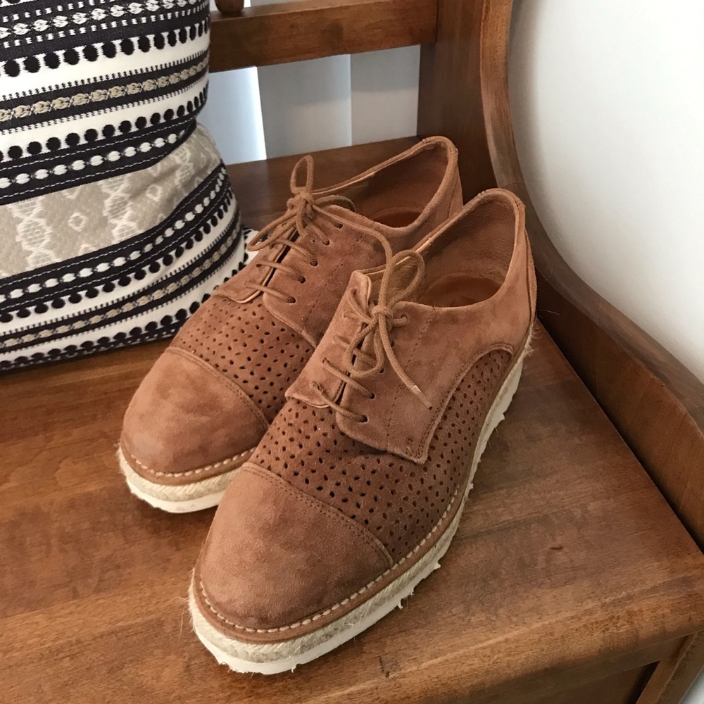 l’Intervalle Brown Suede Platform Brogue Shoes